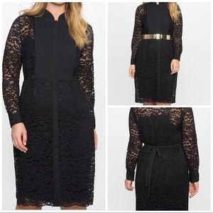 ELOQUII Tie Back Lace Shirt Dress